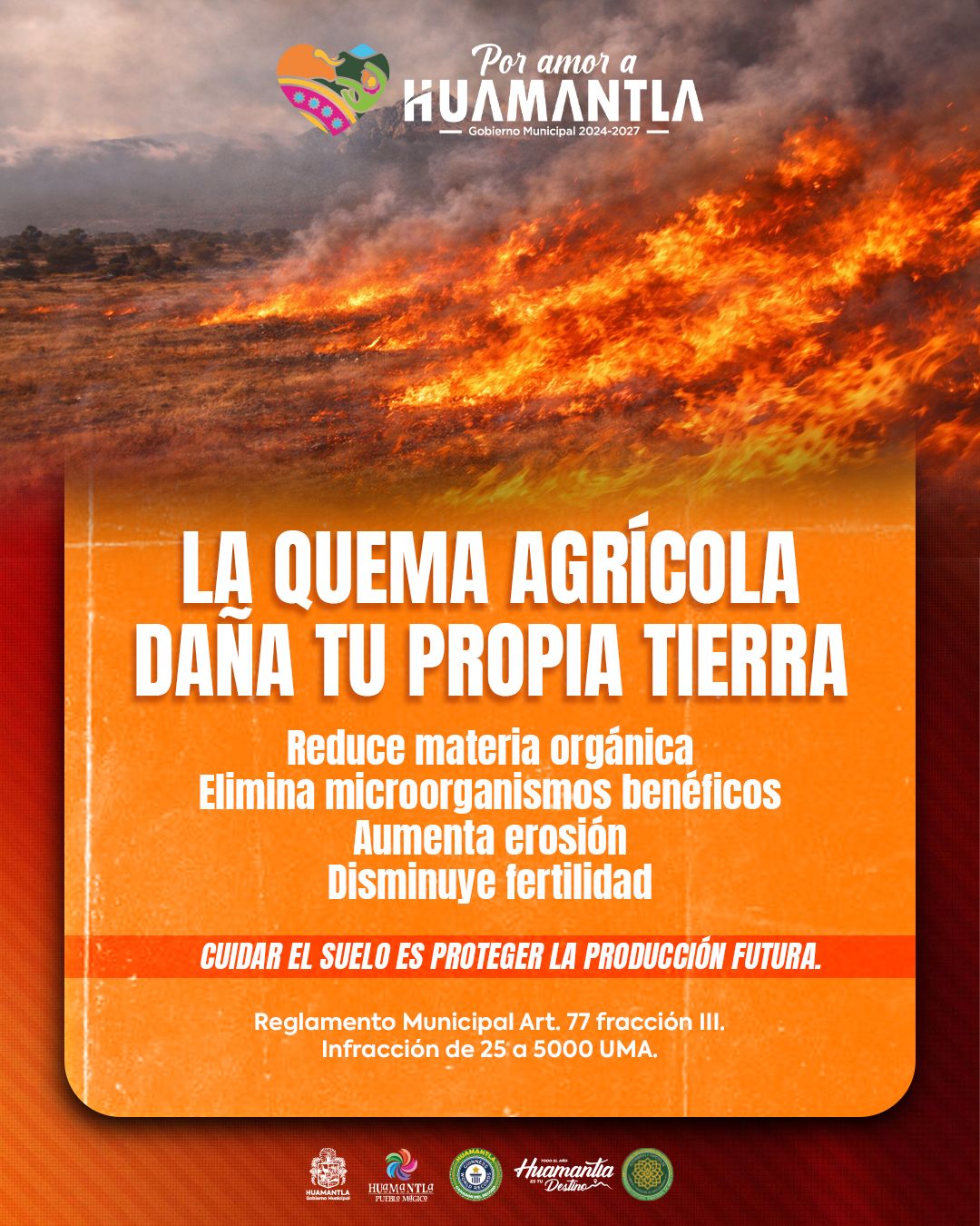 Huamantla fortalece campaña de prevención de incendios y llama a evitar la quema agrícola